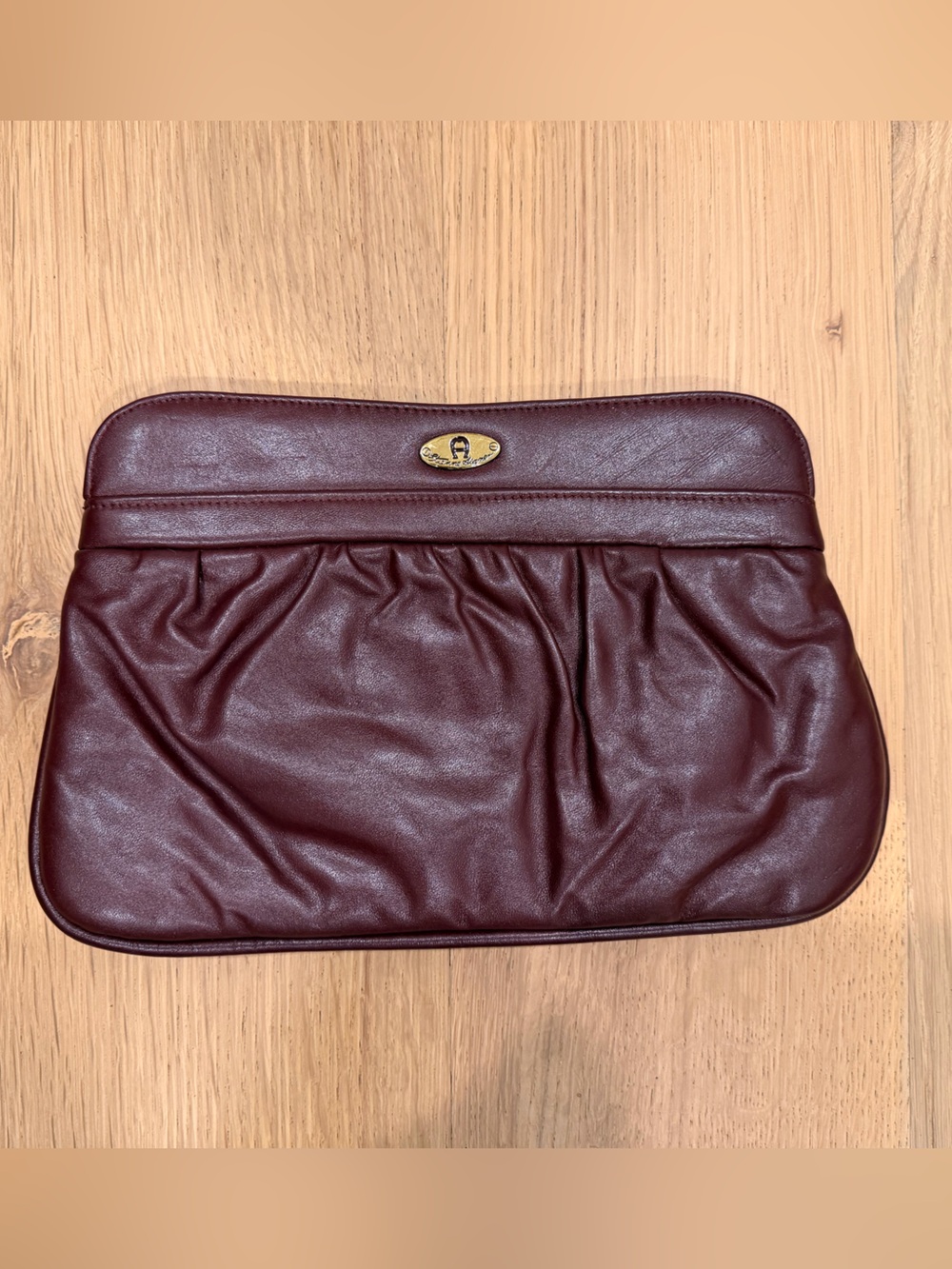 Vintage Etienne Aigner Burgundy Ruched Clutch Shoulder Bag Purse Missing Strap